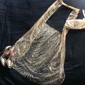 Glittery Gold Open Front Skirt Waist Cape High Lo